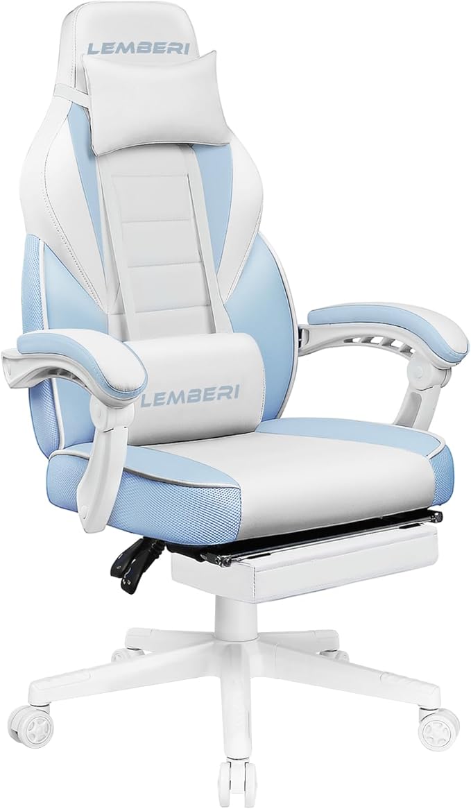 LEMBERI Gaming Chairs for AdultsErgonomic Video Game Chairs with footrestBig and Tall Gaming Chair 400lb Weight Capacity Racing Style Gaming Computer Gamer Chair with Headrest and Lumbar Support