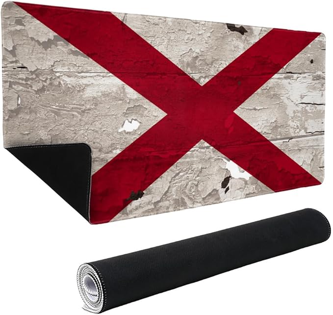 Rustic Distressed Alabama Flag Large Gaming Mouse Pad Desk Mat with Stitched Edges Non-Slip Base for Gamer Home and Office