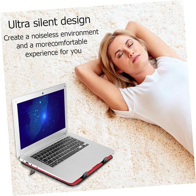 Laptop Cooling Pad Stand with Dual Quiet USB Fans Slip Ergonomic Design Angles for Efficient Heat Dissipation Lightweight Portable Cooler for Notebook Red