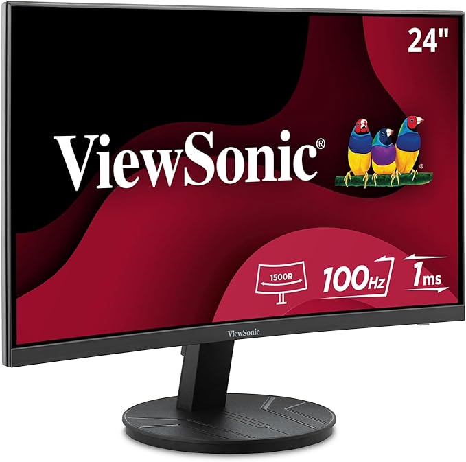 ViewSonic VA2416C 24 Inch Full HD 1080p Frameless Curved Monitor with Variable Refresh Rate Eye Care HDMI and DisplayPort Inputs for Home and Office