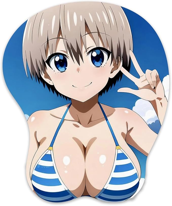 3D Mouse Pad Oppai Mousepad with Soft Gel Wrist Rest Anime Manga Gaming Boob pad Anti-Slip Mouse Mat （uzaki）