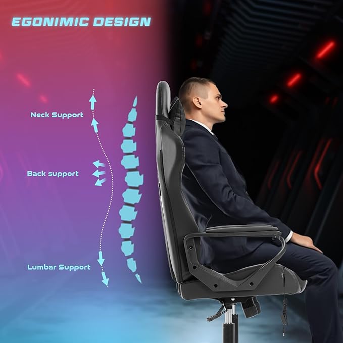 PayLessHere High Back Gaming Chair PC Computer Chair with Lumbar Support Arms Headrest Executive Racing Style Ergonomic Office Chair with Adjustable Rolling Swivel PU Leather Desk Chair