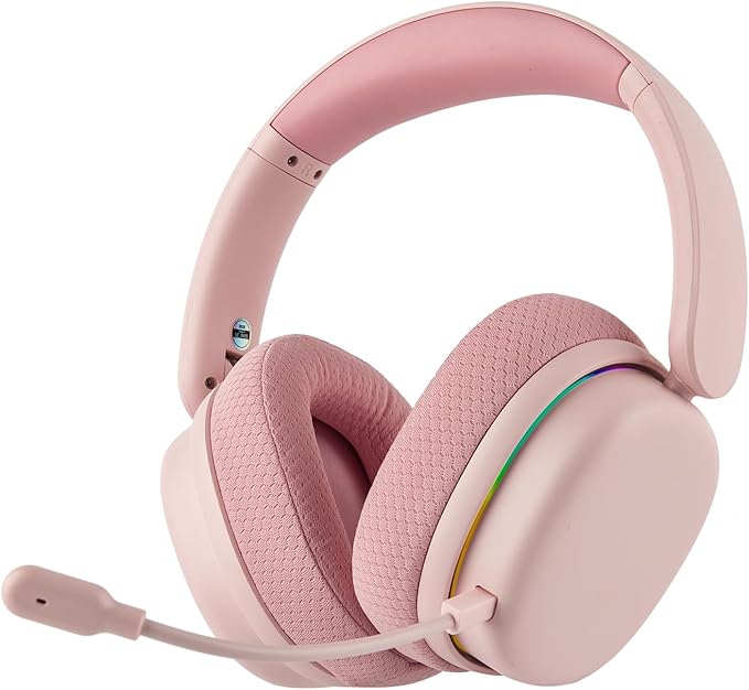 EPOMAKER X Aula G7 Pro Wireless Gaming Headset Dual Mode BT5.3 &amp 2.4GHz 7.1 Surround Sound 80+ Hour Battery RGB Light with Noise Canceling Mic for PS5 PS4 Switch PC (Pink)
