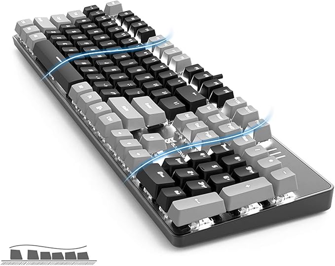 104 Keys Full Size Mechanical PC Gaming Keyboard | Hot Swappable LED Backlit Light Up Wired Mechanical Computer Keyboards | Brown Switch US Layout Black &amp Grey Keycaps Keyboard for Gaming