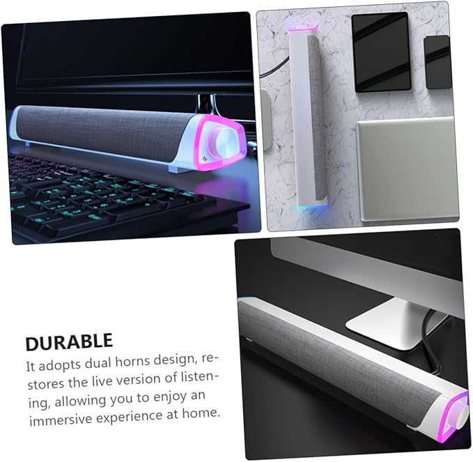 HOMSFOU Household Dual Speaker Sound Bar Stereo Sound for Desktop Laptop and Tablet White Compact Design for Space Saving and Immersive Audio
