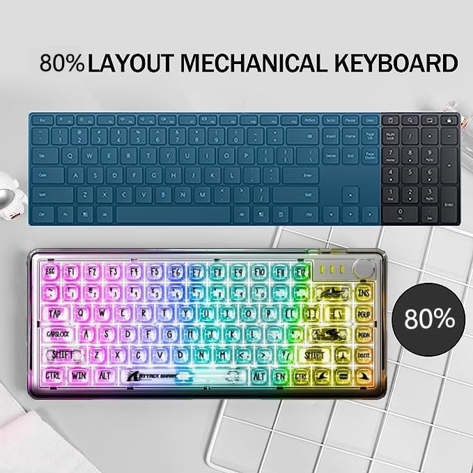 MAGIC-REFINER 81 Keys Mechanical Gaming Keyboard with Type C Cable Plug PlayPC High Transparent Body with Customize RGB Backlight Full Key can Hot-Swappable Compact Mini Keyboard with for Win/Mac