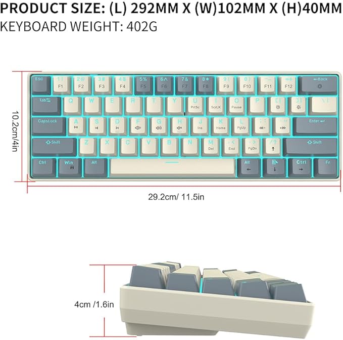 Docooler 60% Wired Keyboard 61-Key RGB Gaming Keyboard 61 Keys Hot-Swap Compact Mechanical Keyboard Linear Red Switch for Gaming &amp Office Wired Computer Keyboard Ergonomic - Ice Blue