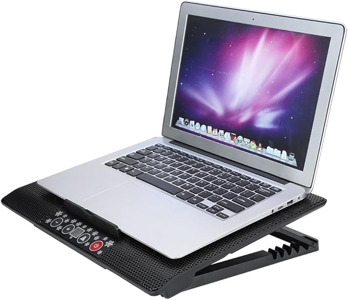 Laptop Cooler USB 6 Fans Cooling Pad Base with Blue LEDs Angle Mounts Stand with Ergonomic Design Super Quiet and Wind Speed