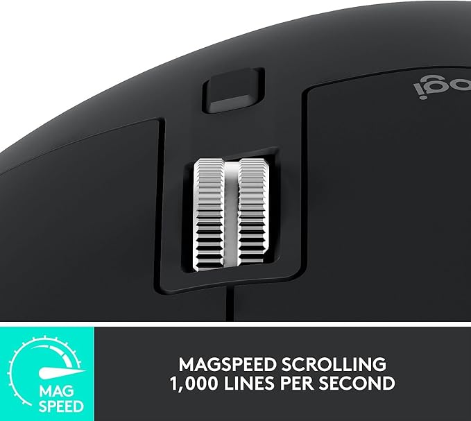 Logitech MX Master 3S - Wireless Performance Mouse with Ultra-Fast Scrolling Ergo 8K DPI Track on Glass Quiet Clicks USB-C Bluetooth Windows Linux Chrome (Black) (Renewed)
