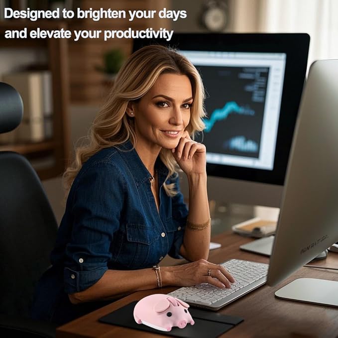 Wireless Mouse Pink Cute Pig Design Bluetooth Dual Mode Portable Compact Lightweight Silent Optical Kawaii Mice for PC Laptop Computer Tablet Macbook Pro/Air Kids Girls Student Home School Office Gift