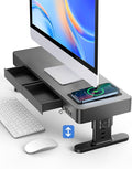 meatanty Monitor Stand Heights Adjustable Computer Riser with Auto Phone Charger 4 USB Ports Hub and Drawer Storage Metal Desktop Organizer Lifter Shelf for PC Screen Studio Display Office Gaming