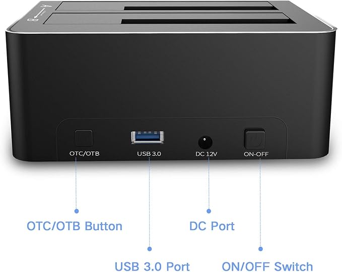 SATA to USB 3.0 Dual Bay Hard Drive Dock for 2.5/3.5 SATA HDD SSD with Micro SD Card Reader 2 USB 3.0 Port Offline Clone Function External Hard Drive Docking Station 2X20TB and UASP Support