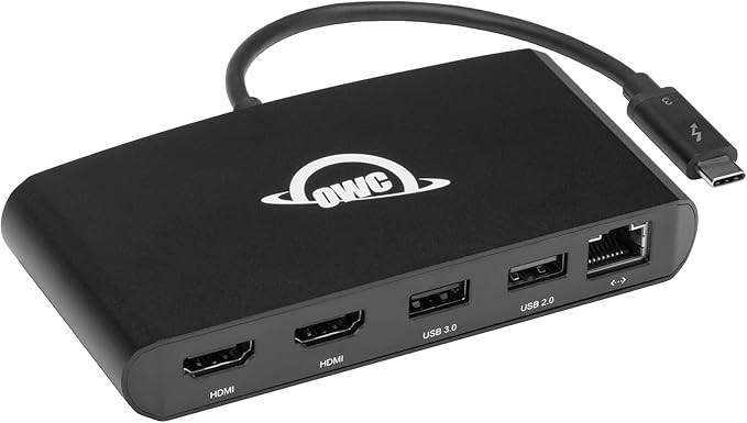 OWC Thunderbolt mini Dock Bus-Powered 5-Port Multi-Adapter with Dual 4K HDMI Dual USB Gigabit Ethernet Integrated 7.2-inch TB Cable for TB (USB-C) Equipped Mac and PC