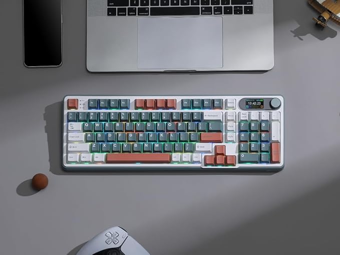 RK ROYAL KLUDGE S98 Mechanical Keyboard w/Smart Display &amp Knob Top Mount 96% Wireless Mechanical Keyboard BT/2.4G/USB-C Hot Swappable Software Support Creamy Sounding 98 Keys