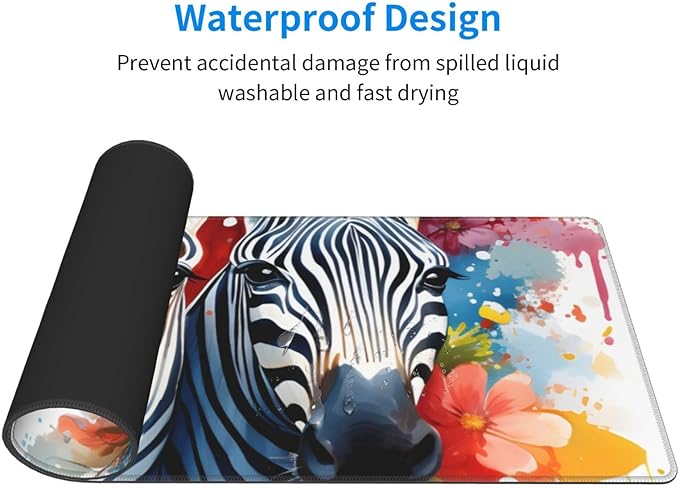 Watercolor Zebra Animal Large Mouse Pad XL Extended Gaming Pad Waterproof Desk Mat for Desktop Keyboard Non Slip Mousepad for Office Game Home 32.15x11.8