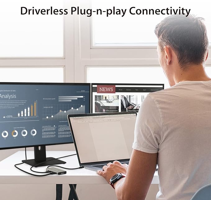 j5create USB4 Dual 4K Multi-Port Hub - 5 in 1 USB4 Hub Dual 4K Display (HDMI DisplayPort or USB-C) USB-A 2 x USB-C Ports for Macbooks Windows Thunderbolt 3/4 Laptops (JCD401)