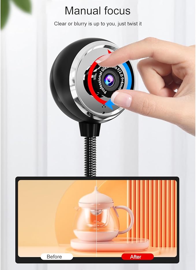 USB Desktop Stand-Up Camera 1080P(2K) 30hz HD Streaming Webcam with Mic 360° Rotation Portable Camera with Wide Angle Lens Suitable for Conference/Call/Web Class/Live Streaming