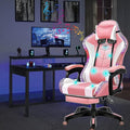 Gaming Chair with LED Lights and Speakers Computer Racing Chair with Footrest and Lumbar Support Ergonomic Pro High Back Office Chair with Headrest Swivel Leather Video Game ChairPink