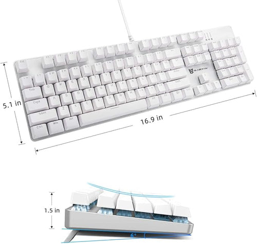 104 Keys Full Size Mechanical PC Gaming Keyboard | Brown Switch Hot Swappable White Mechanical Wired Computer Keyboards | Ice Blue LED Backlit 104 Keys US Layout Light Up Wired Gaming Keyboard