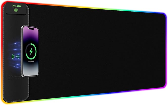 2-in-1 RGB Gaming Mouse Pad with Wireless Charging 31.5x11.8 Large 24 Light Effects Non-Slip Base Waterproof Ultra-Smooth Surface No Adapter