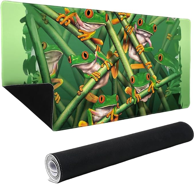 Red Eye Tree Frog Grouping Tropical Rainforest Large Gaming Mouse Pad Desk Mat with Stitched Edges Non-Slip Base