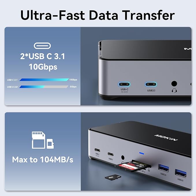 USB C Docking Station 3 Monitors Laptop USB C Dock Dual Monitor with 2 HDMI DisplayPort 4K144HzUSB A 2.0/3.0USBC 3.1 10Gbps&amp30W OutputEthernetmicroSD&ampSDAudio&ampMic150W DC Power for Del
