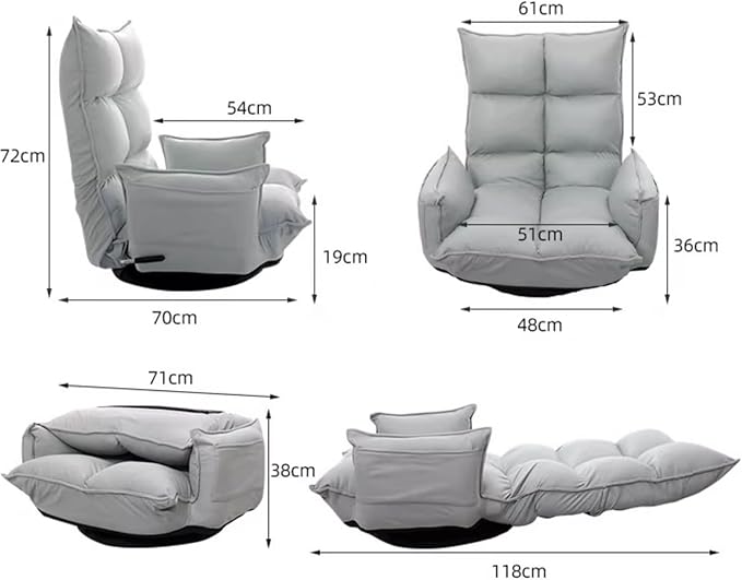 Lazy Sofa Bed Chassis Can Rotate Freely 360 Degrees No Assembly Required Floor Chair with Back Support Adjustable in 5 Levels Can Bear 150kg Floor Seat(Green)