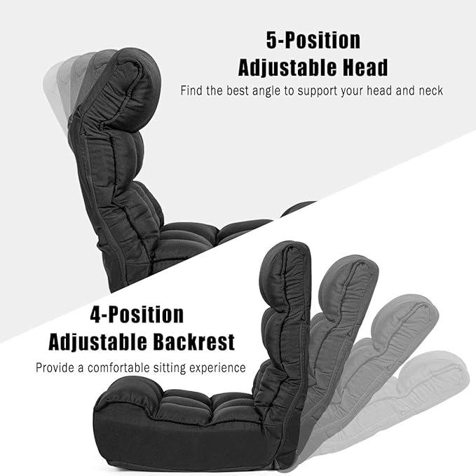 S AFSTAR Folding Floor Chair Floor Gaming Chair with 5-Position Adjustable Headrest &amp 4-Position Backrest Side Pocket &amp Thicken Cushion Padded Floor Seat Lazy Chair for Living Room Bedroom