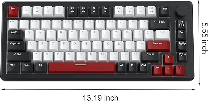 MageGee 75% Mechanical Gaming Keyboard Compact Blue Backlit Wired Gaming Keyboards with Red Switches EVA Foam Knob Control STAR75 Portable NKRO PC Gaming Keyboard - Black &amp White