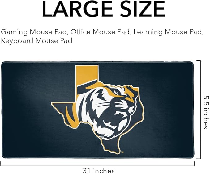 East Texas Baptist University Tigers Primary Logo Large Gaming Mouse Pad Desk Mat with Stitched Edges Non-Slip Base for Gamer Home and Office 31.5 x 15.7
