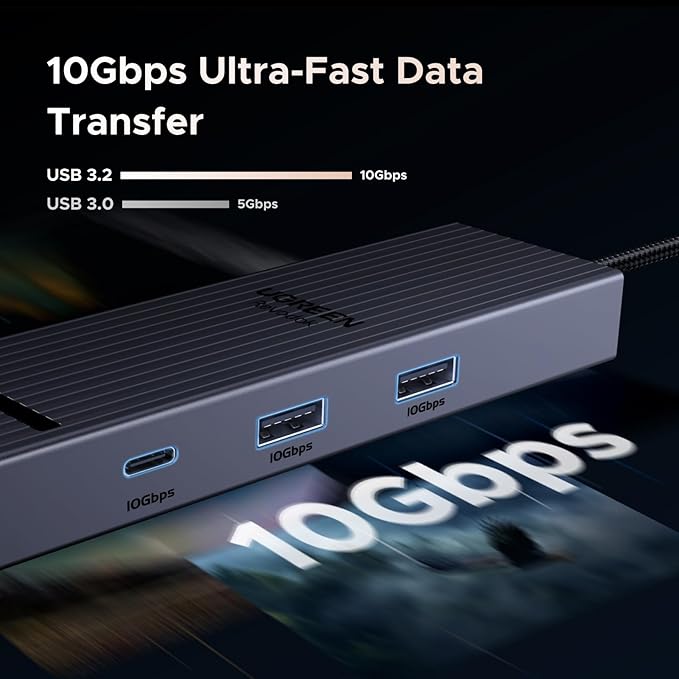 UGREEN Revodok Pro 6 in 1 USB C Hub Gigabit Ethernet Adapter with 4K 60Hz HDMI 100W PD Charging 10Gbps USB A&ampC 3.2 Data Ports Compatible with Mac M1 M2 M3 iPad iPhone 16 Pro/Pro Max Steam D