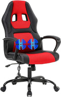 Racing Gaming Chair Ergonomic Video Game Chair with Massage Lumbar Support Headrest Armrest High-Back Adjustable PU Leather Rolling Swivel Computer Desk Chair for Home Office (Red)