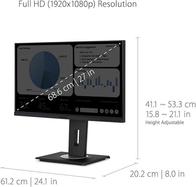 ViewSonic VG2748A 27 Inch IPS 1080p Ergonomic Monitor with Ultra-Thin Bezels HDMI DisplayPort USB VGA and 40 Degree Tilt for Home and Office Black