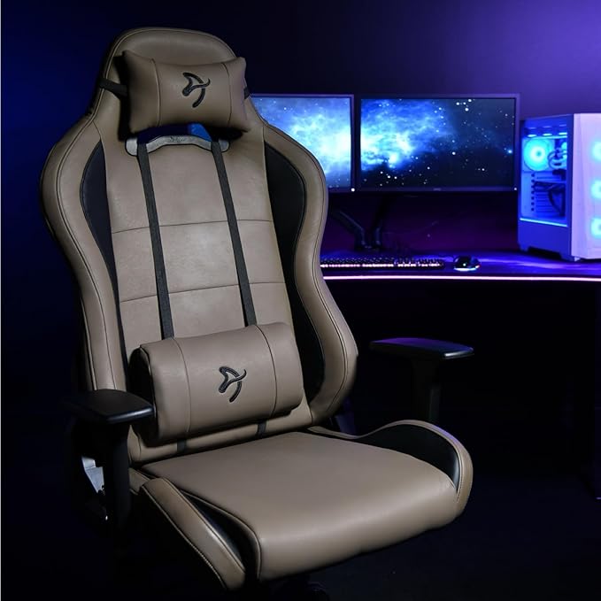 Arozzi Torretta Soft PU Leather Material Gaming Chair Durable Ergonomic Office Chair with Adjustable Height 3D Armrest &amp 2 Supportive Pillows (Brown)