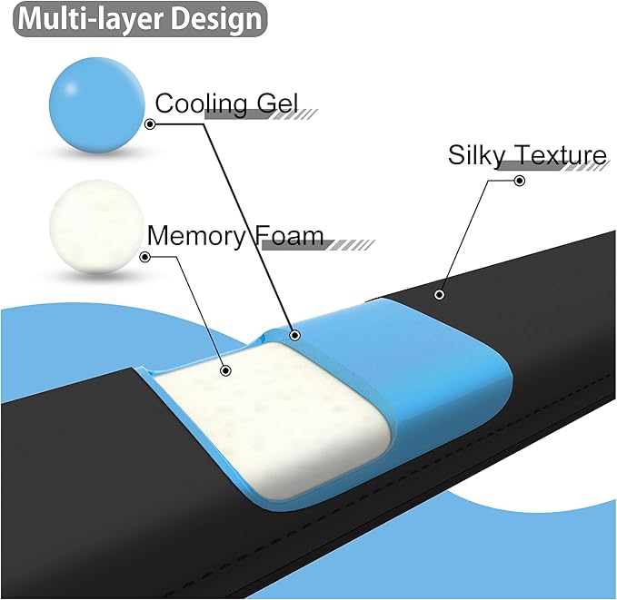Faluber Cooling Gel Wrist Rest 17.3-inch Length for Full-Sized Keyboard Memory Foam Palm Rest with Non-Slip Footpad Ergonomic Design Stain Resistant PC Accessory Gaming Gear (Large-Full Size)
