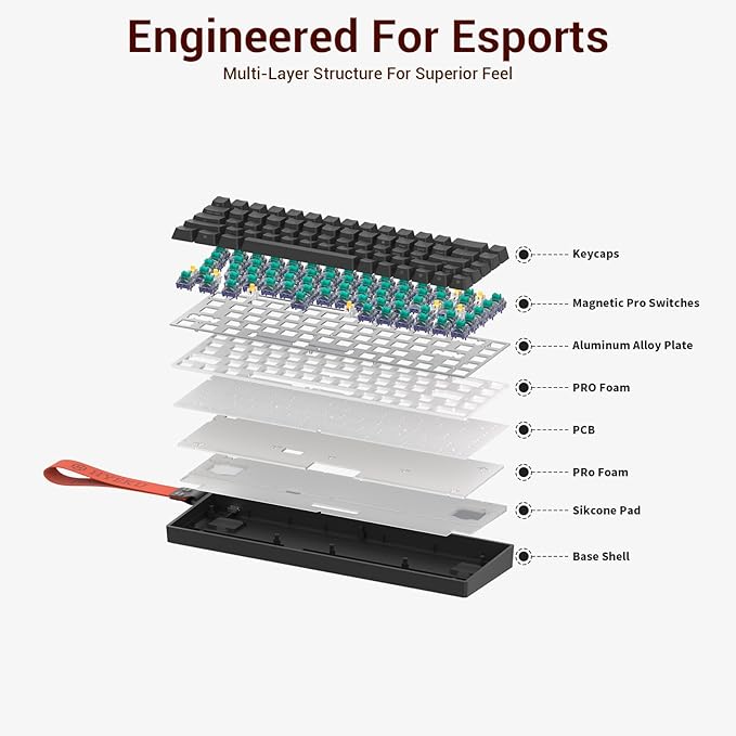 Hexgears HK-K22 65% Gaming Keyboard WiredHall Effect Magnetic Switch Keyboard with Adjustable ActuationFast Trigger Mode8KHz Polling Rate0.125ms LatencyShinethrough PBT Keycaps RGB Backlit-Black