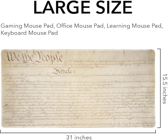Constitution of The United States of America Large Gaming Mouse Pad Desk Mat with Stitched Edges Non-Slip Base