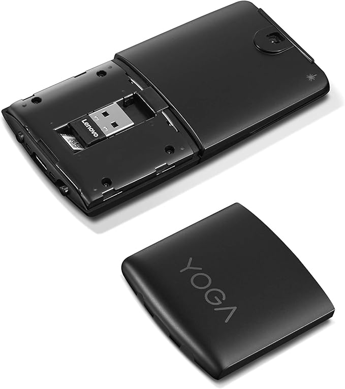 Lenovo Yoga Computer Mouse For PC Laptop Computer With Windows Or Chrome - 2.4GHz Wireless Nano Receiver &amp Bluetooth 5.0 - Ergonomic V-Shape - Twists Flat - Built-In Laser Presenter - Shadow Bla