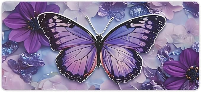 Purple Butterfly Floral Mouse Pad Large Desk Mat Extended Keyboard Mouse Pad with Non-Slip Base and Stitched Edge Mouse Mat Desk Pad 36x16 Mouse Pads for Desk Home Office Gaming