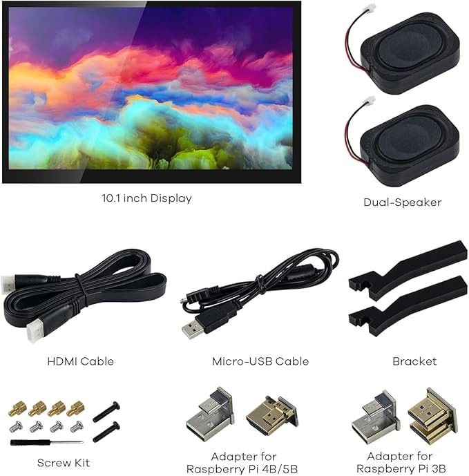 10.1 IPS LCD Capacitive Touch Screen HDMI Display Portable Monitor 1024X600 Built-in Dual Speakers for Raspberry Pi 5/4/3 Xbox PS4 Windows 7/8/10