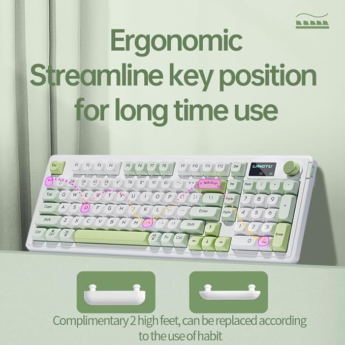 L98 96% Membrane KeyboardTri-Mode Connectivity RGB BacklightsRotary Knob+ScreenGasket MountedSa Profile Keycaps98 Keys Software Programmable Gaming Keyboard for MAC/Win (Green)