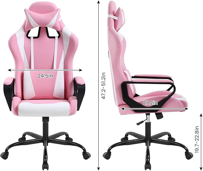 Ergonomic High Back Gaming Chair &amp Office Chair PU Leather &amp Adjustable &amp Easy Assembly &amp BIFMA Certified for Home/Office (Gray) (Pink)