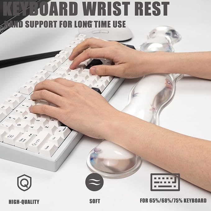 Gel Keyboard and Mouse Wrist Rest Set – Clear Wrist Rest for Computer Keyboard 60%/68%/75% Comfort &amp Support for Typing and Gaming (Cute Butterfly)
