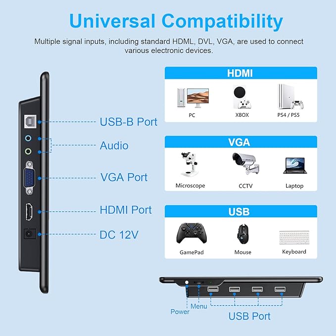 13.3'' Portable Touch Screen MonitorVESA Touchscreen Display1080P 10-Point HDMI VGA Port Ultra-Slim Portable Laptop Touchscreen Monitor for PC MacBook Phone PS Xbox(13.3 inch) 1