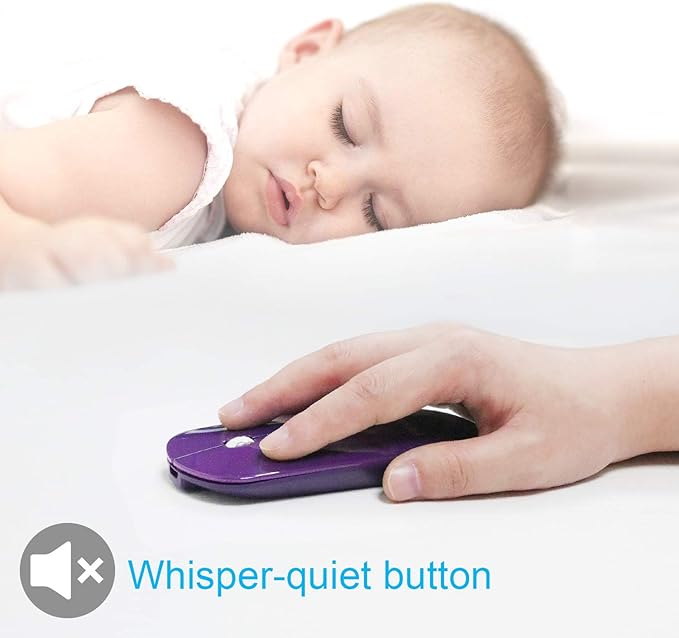 FENIFOX Bluetooth Mouse Slim Whisper-Quiet Mini Flat Portable Mobile Mice Rechargeable Compatible with LaptopPCAndroid Windows Tablet - Deep Purple