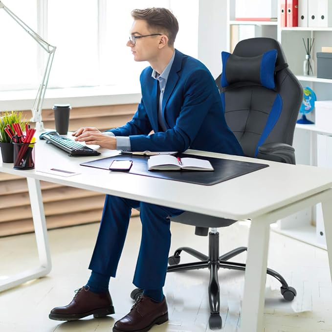 Gaming Chair High Back Office Chair Ergonomic Desk Chair PC Racing Chair with Headrest Lumbar Support &amp Flip-up Arms PU Leather Computer Chair Adjustable Height Swivel Executive ChairBlue