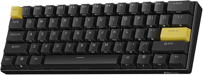 RK ROYAL KLUDGE C61 HE Gaming Keyboard 60% Wired Mechanical Keyboard with Hall Effect Magnetic Switch 8000Hz Polling Rate Rapid Trigger RGB Backlit 61 Keys Black Yellow