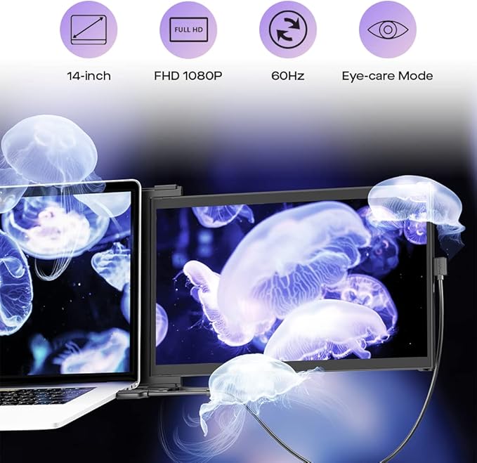 New Mobile Pixels Duex Max DS 14.1'' FHD Portable Monitor USB Type-C/HDMI Plug and Play 1080p Laptop Monitor Extender Portable Screen for 14'' to 17 '' Laptops Mac/Windows/Android/Switch Compatible