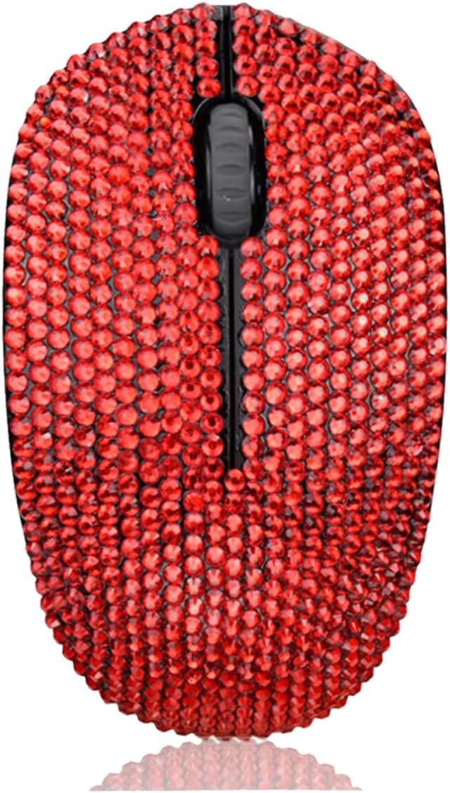 Luxury Bling Dazzling Crystal Rhinestone 2.4G Wireless Mouse for Laptop Notebook PC Computer MacBook Gifts for The Office - Red