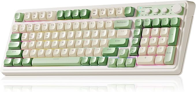 AULA S99 Gaming Keyboard Wireless Computer Keyboards Tri-Mode Bluetooth/2.4GHz/USB-C Custom Creamy Keyboard with Number Pad RGB Backlit Media Knob Cute Programmable Keyboard for PC Gamer - Green
